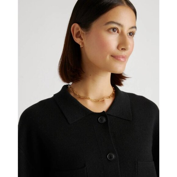 Quince Eco-Knit Milano Stitch Oversized Shirt Jacket XS Black NWT - Picture 3 of 5